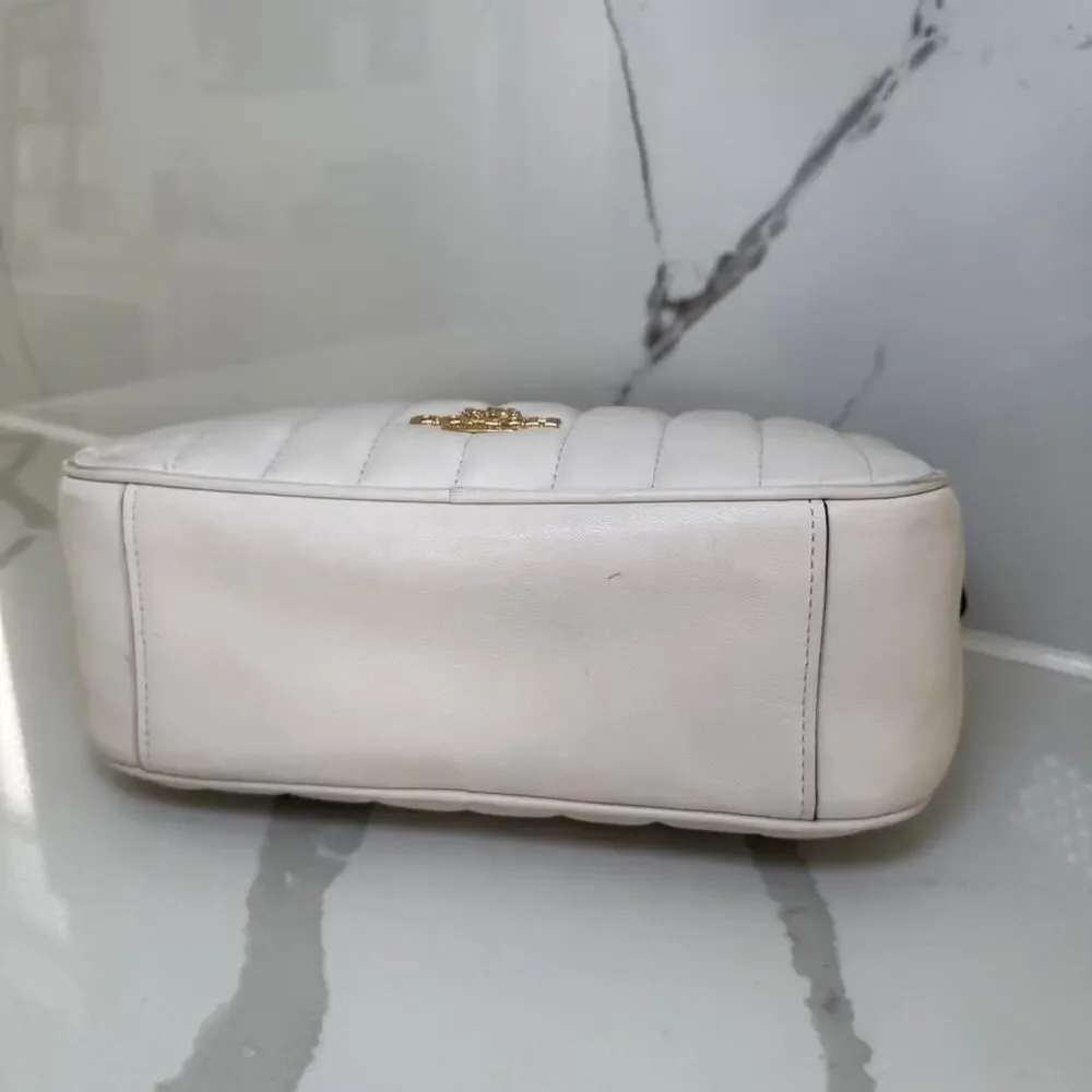 Coach White Quilted Leather Crossbody Bag Dual Zipper Gold Chain Shoulder Purse - Picture 5 of 8